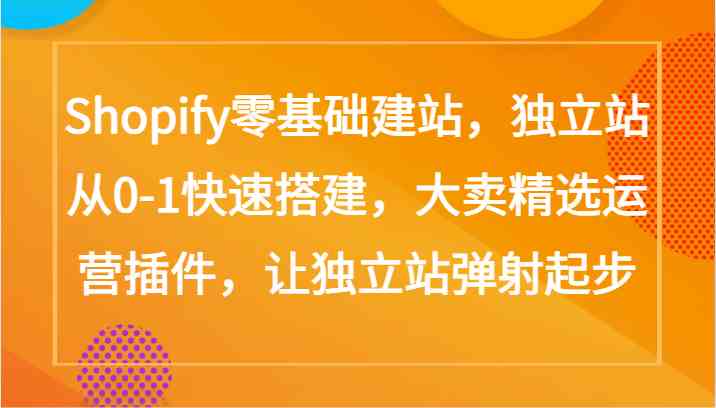 Shopify零基础建站，独立站从0-1快速搭建，大卖精选运营插件，让独立站弹射起步