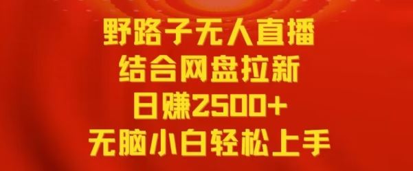 野路子无人直播结合网盘拉新，日赚2500+，小白无脑轻松上手【揭秘】