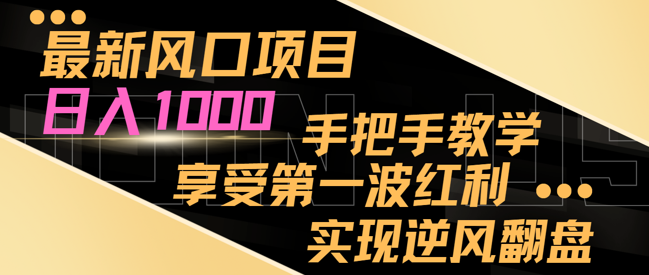 最新风口项目，日入1000，手把手教学，享受第一波红利，实现逆风翻盘