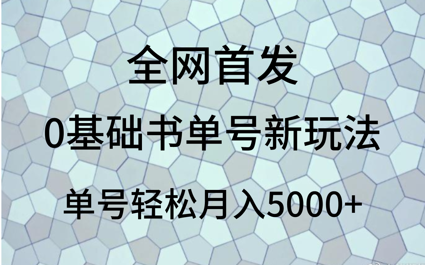 0基础书单号新玩法，操作简单，单号轻松月入5000+