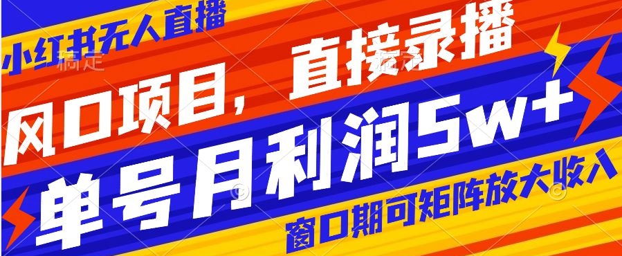 风口项目，小红书无人直播带货，直接录播，可矩阵，月入5w+【揭秘】