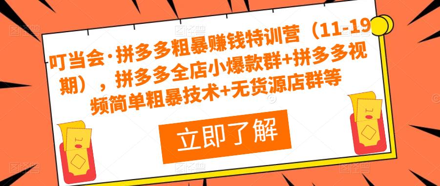 叮当会·拼多多粗暴赚钱特训营（11-19期），拼多多全店小爆款群+拼多多视频简单粗暴技术+无货源店群等