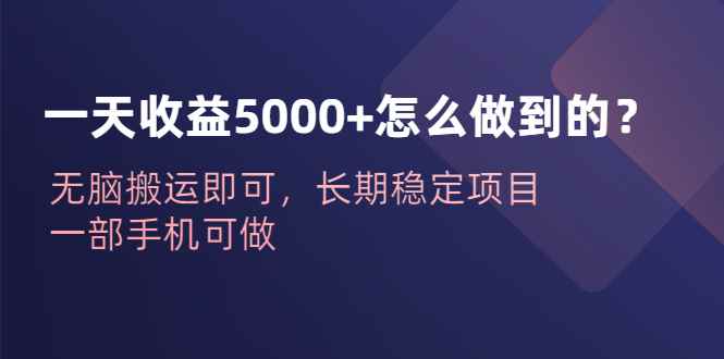 图片[1]-（6435期）一天收益5000+怎么做到的？无脑搬运即可，长期稳定项目，一部手机可做