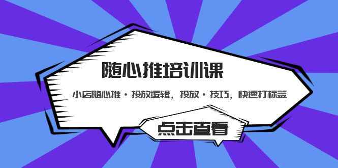 （5145期）随心推培训课：小店随心推·投放逻辑，投放·技巧，快速打标签