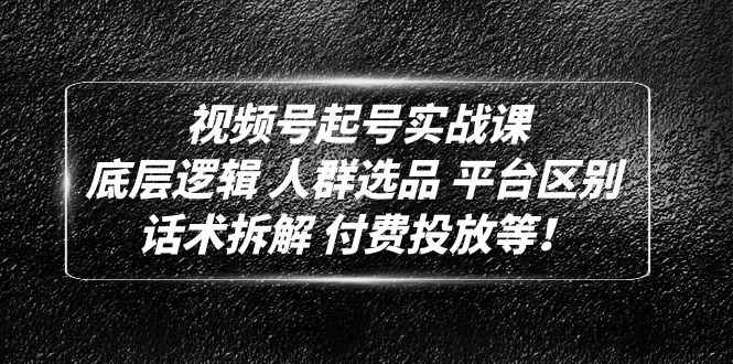 图片[1]-（4927期）视频号起号实战课：底层逻辑 人群选品 平台区别 话术拆解 付费投放等！