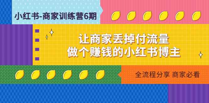 （4782期）小红书-商家训练营12期：让商家丢掉付流量，做个赚钱的小红书博主