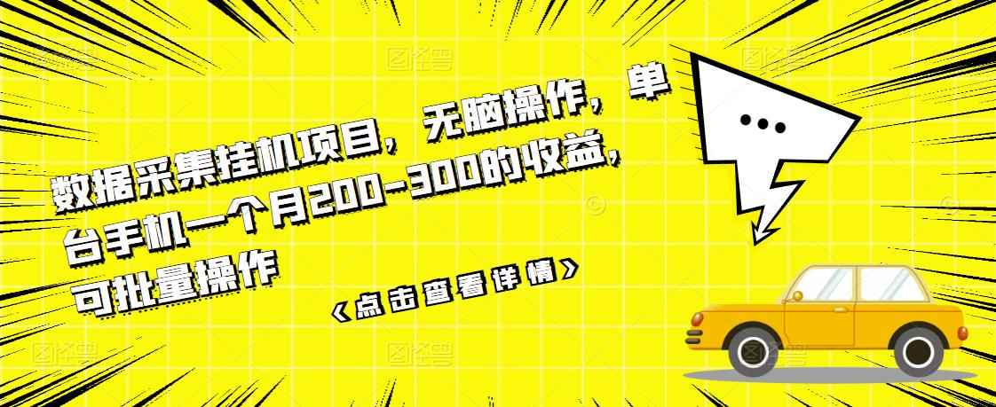 （3101期）数据采集挂机项目，无脑操作，单台手机一个月200-300的收益，可批量操作