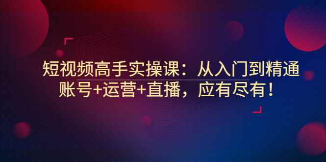 （2889期）短视频高手实操课：从入门到精通，账号+运营+直播，应有尽有！