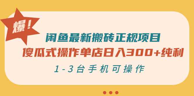 （2859期）闲鱼最新搬砖正规项目：傻瓜式操作单店日入300+纯利，1-3台手机可操作