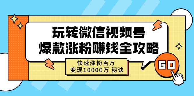 （2465期）玩转微信视频号爆款涨粉赚钱全攻略，快速涨粉百万 变现10000万 秘诀