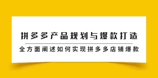 （2181期）拼多多产品规划与爆款打造，全方面阐述如何实现拼多多店铺爆款