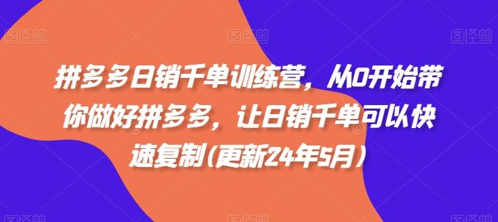 拼多多日销千单训练营，从0开始带你做好拼多多，让日销千单可以快速复制(更新24年6月)