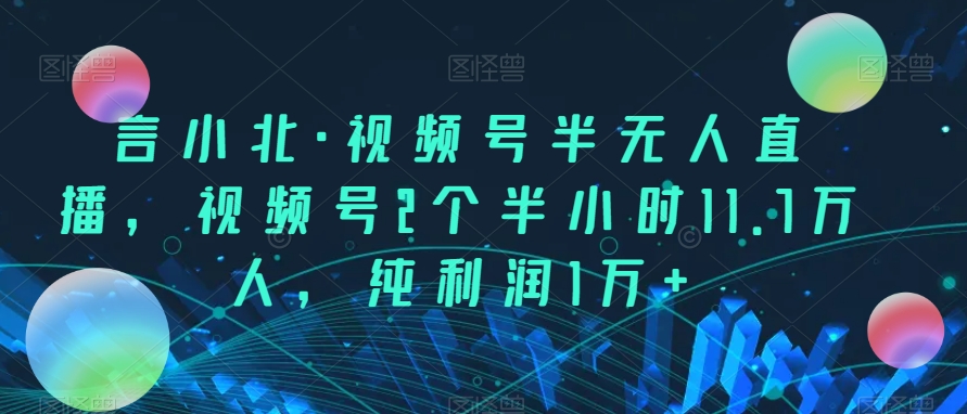 言小北·视频号半无人直播，视频号2个半小时11.7万人，纯利润1万+