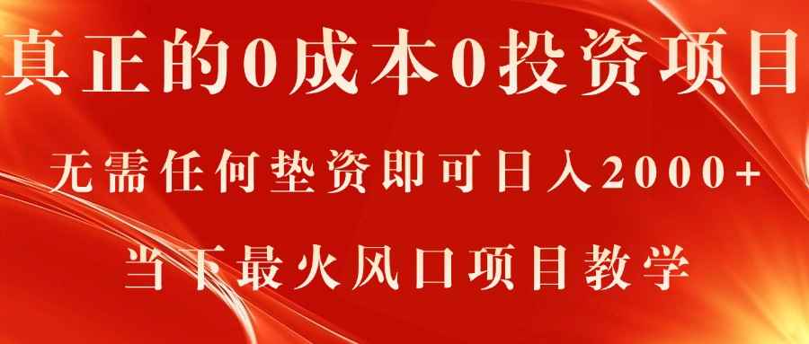 图片[1]-（11387期）真正的0成本0投资项目，无需任何垫资即可日入2000+，当下最火风口项目教学