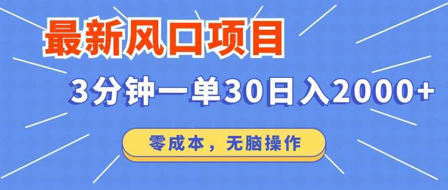 （12272期）最新风口项目操作，3分钟一单30。日入2000左右，零成本，无脑操作。-万项网